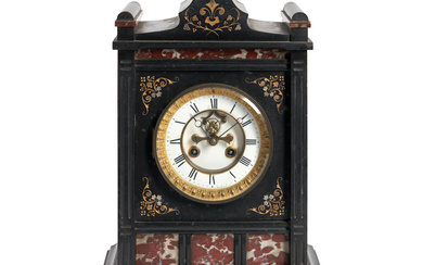 AESTHETIC MOVEMENT BLACK SLATE AND MARBLE MANTEL CLOCK