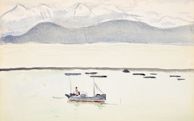 ALBERT MARQUET (1875-1947) Bateau au large des côtes de Norvège Aquarelle sur papier Signée en...