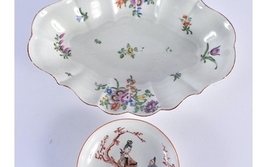 AN 18TH CENTURY WORCESTER PORCELAIN LOBED DISH painted with ...