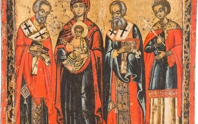 AN ICON SHOWING THE MOTHER OF GOD AND STS. NICHOLAS