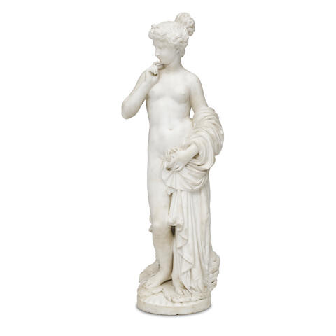 AN ITALIAN CARVED MARBLE FIGURE OF A NUDE MAIDEN