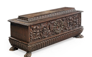 AN ITALIAN CHESTNUT CASSONE, LATE 16TH CENTURY AND LATER
