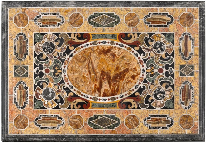 AN ITALIAN PIETRE TENERE AND PIETRA DURA TABLE TOP, ROME EARLY 17TH CENTURY