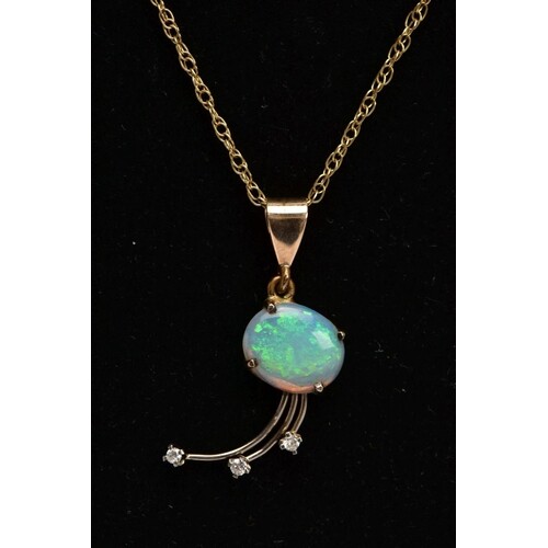 AN OPAL AND DIAMOND PENDANT NECKLACE, the pendant designed w...