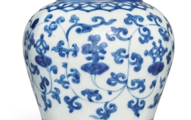 AN UNUSUAL BLUE AND WHITE 'LINGZHI AND BABAO' JAR, JIAJING MARK AND PERIOD