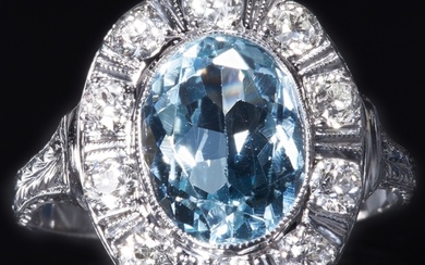 AQUAMARINE AND DIAMOND CLUSTER RING, Vibrant aquamarine of ...