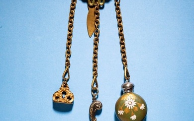 ART NOUVEAU CHATELAINE WITH STERLING SCENT BOTTLE.