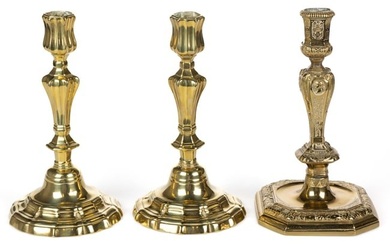 ASSORTED FRENCH BRASS CANDLESTICKS, LOT OF THREE