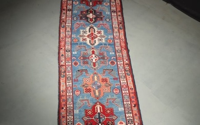 Afghan Kazak design hand knotted rug runner estate rug / carpet, ca.1980s. 114"H x 34"W