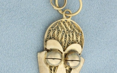 African Mask Charm or Pendant in 18k Yellow Gold