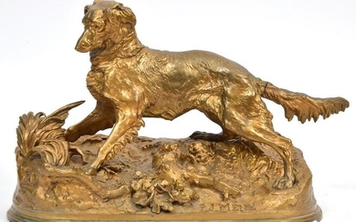 After P.J. Mene Hunting Dog Bronze Sculpture