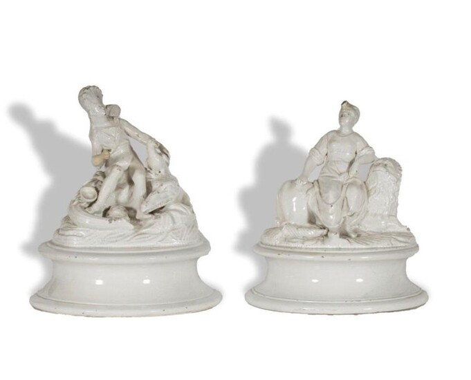 “América” Grupo escultórico de cerámica esmaltada, de la serie de las cuatro partes del mundo, segunda época. Alcora, 1775 80.