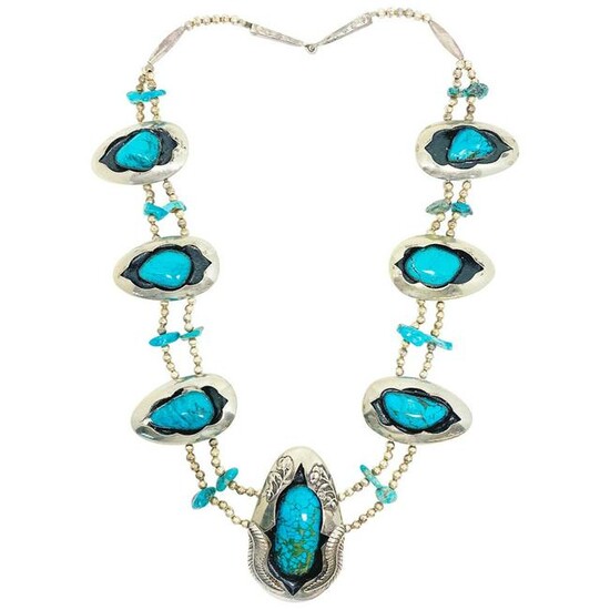 American Indian Squash Blossom Silver Turquoise and
