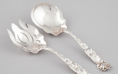 American Silver 'Bridal Rose' Serving Spoon and Fork, Alvin Mfg. Co., Providence, R.I., early 20th century