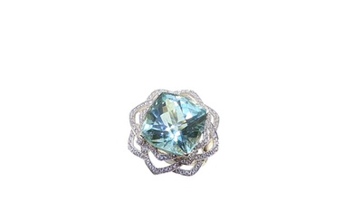 An 18ct gold aquamarine and diamond cocktail dress ring