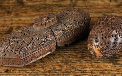 An 18th Century Coquilla Nut Case of long oblong form with pointed ends, composed of two halves. The