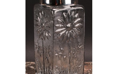 An Aesthetic Movement style silver mounted square glass vase...