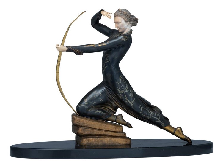 An Art Deco sculpture of Diana, H 37- 40 cm