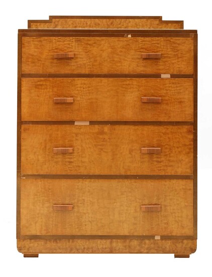 An Art Deco walnut and maple chest of drawers