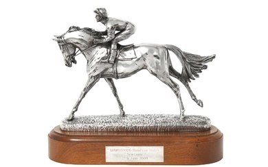 An Elizabeth II Silver Horse and Jockey Model by Camelot Silverware, Sheffield, 2009, Modelled by David Geenty, Retailed by J. B. Silverware