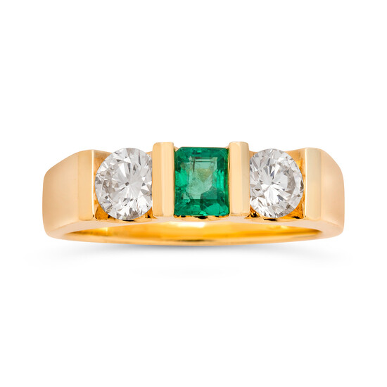 An Emerald, Diamond and Gold Ring