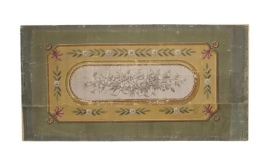 An Empire fragment of painted wallpaper, early 19th century, the central oval panel with ribbon-tied flowers, 145.4 x 75cm