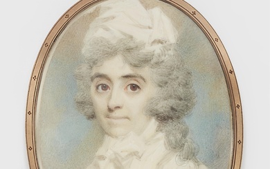 An English portrait miniature of a lady with a bonnet