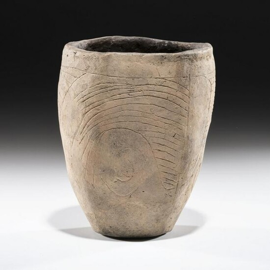 An Incised Hopewell Pottery Jar, 7 x 5-3/4 in.