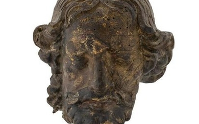 An Italian School Carved Wood and Partial Gilt Head of