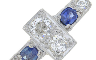 An early 20th century 18ct gold and platinum diamond and sapphire dress ring.