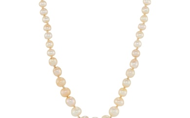 An early 20th century natural pearl necklace, with diamond a...