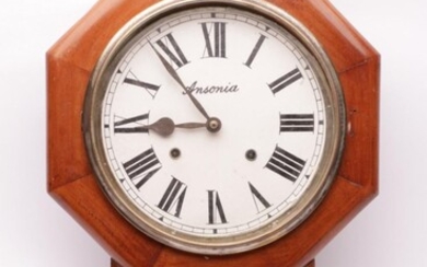 Ansonia timber wall clock (L54.5cm), with pendulum, no key