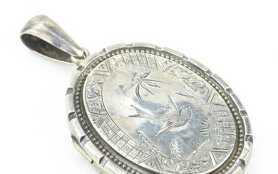 Antique 19th C Sterling Silver Chinoiserie Locket.