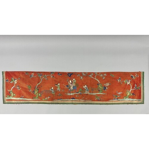 Antique Chinese handwork orange silk hanging, fine silk hand...
