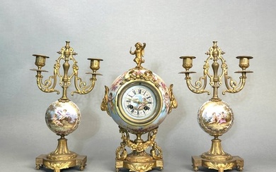 Antique French Clock Set by Mougin Deux Medaille’s, 19th Century