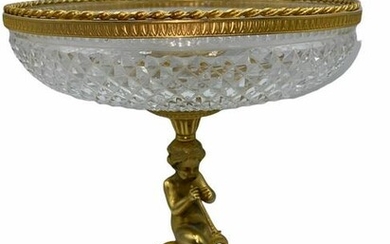 Antique French Dore Figural Bronze and Baccarat Crystal