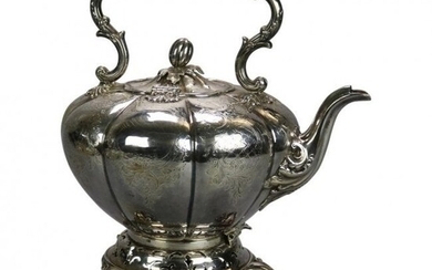 Antique George III Style SP Tilting Teapot & Burner