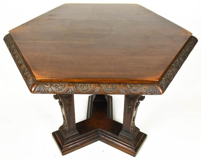 Antique Italian Baroque Carved Hexagonal Table