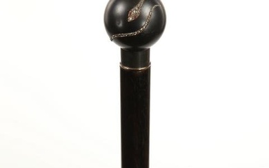 Antique Lady's Silver Orb Knob with Marcasite Serpent Walking Stick