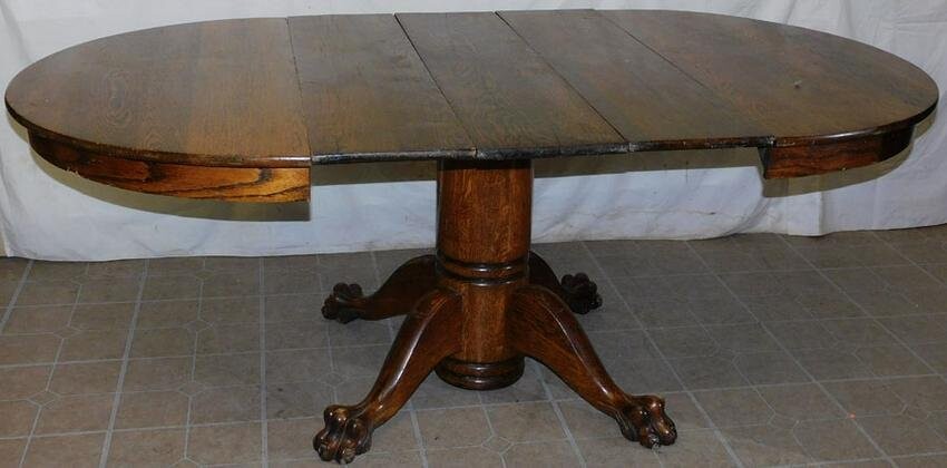Antique Oak Round Pedestal Table W/ 3 Leaves