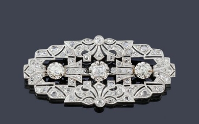Antique-cut diamond brooch in platinum.