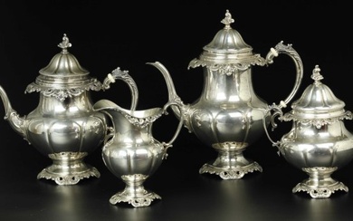 Antique sterling silver tea/coffee set by Wallace, 4 pieces. marked