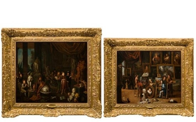 Antwerp Masters â€“ two studio paintings, early 18th