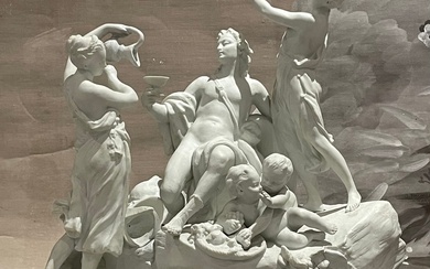 Apollon entouré par des Nymphes et amours. Important groupe en porcelaine blanche dans le Style...