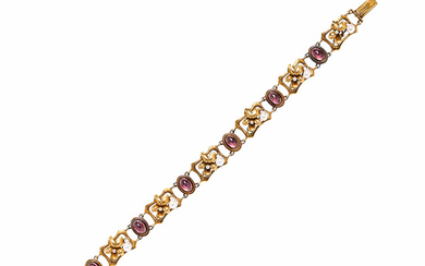 Art Nouveau 14kt Gold and Pink Tourmaline Bracelet, Bippart, Griscom & Osborn