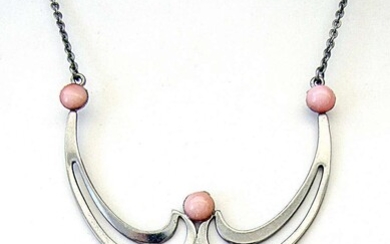 Art nouveau silver plated necklace set with lucite
