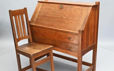 Arts & Crafts Oak Slant-Front Desk & Chair,Limbert