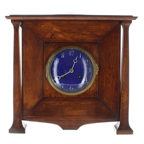 Arts & Crafts oak two train mantel clock in the manner o...