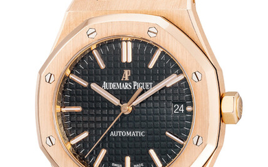 Audemars Piguet, Ref. 15450OR.OO.D002CR.01 A fine and attractive pink gold wristwatch with center seconds, date, warranty and box
