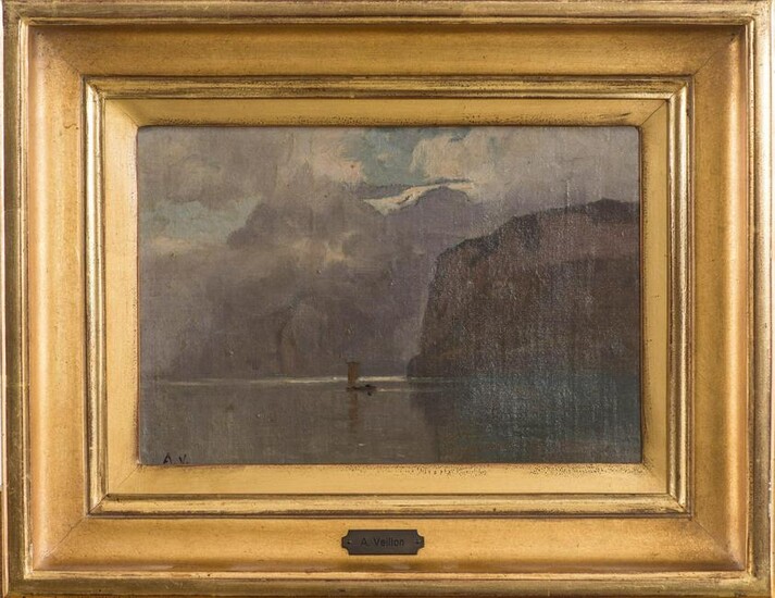 Auguste Louis VELLON (1834-1890), "Paysage lacustre